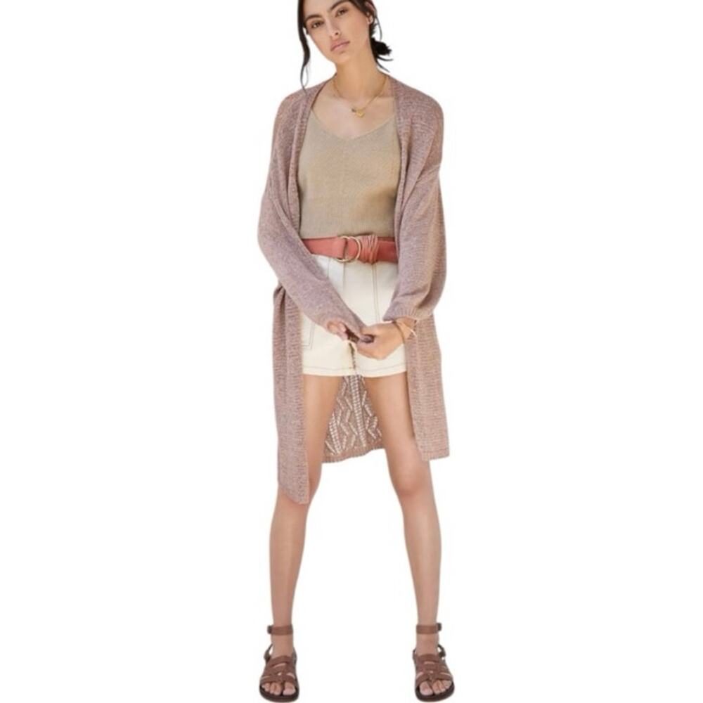 Anthropologie tan Crochet Duster Cardigan Sweater boho cotton cottagecore